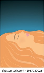 Woman with big red hair sleeping, relaxing. Vector illustration.