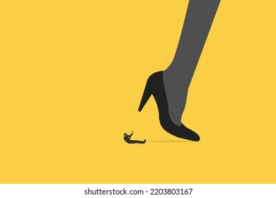 woman big shoes trying to stomping step on his small worker or businessman.