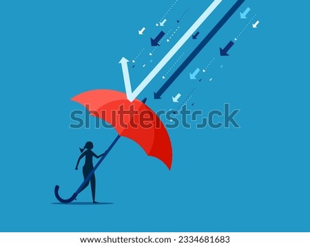 woman with big umbrella protects from crisis arrow attack 