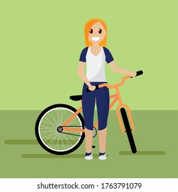 Woman in a bike. Bike trips - Vector illustration
