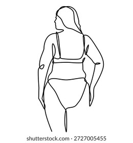 Mulher de biquíni vista de trás um desenho de linha. Mulher de biquíni vista de trás ilustração de linha única. Mulher de biquíni vista de trás arte de linha minimalista. Mulher de biquíni vista de trás arte vetorial