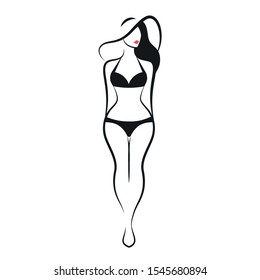 A woman in a bikini and a hat. Isolated vector illustration