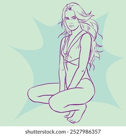 Mujer en bikini posando el Vector para la tarjeta, ilustración, decoración