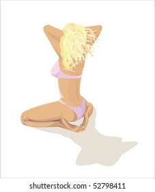 Woman in bikini Turned To The Sun - vector illustration