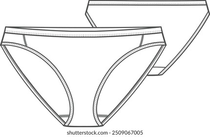 Mujer bikini ropa interior clásico brief plano sketch Vector