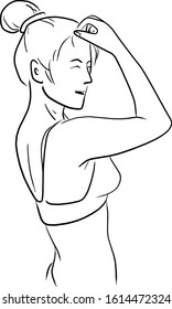 woman with bikini using hand touch her forehead vector illustration sketch doodle hand drawn