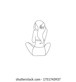 Woman in bikini vector illustration. Linear minimalistic character - young woman wearing swimwear. Back view. Body type, beauty, body positive concepts.