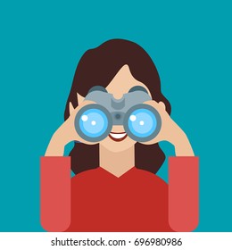 Woman with binoculars looking for the best suited employee. HR, recruiting, we are hiring concepts, vector illustration.