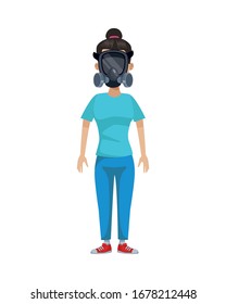 woman with biohazard mask equipment vector illustration design