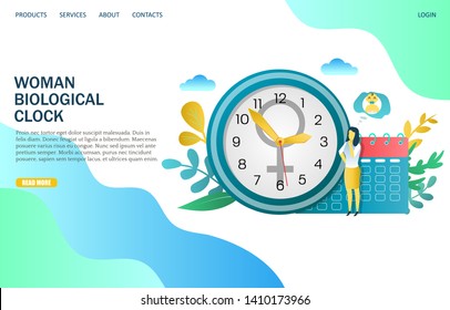 Woman biological clock vector website template, web page and landing page design for website and mobile site development. Menopause, women climacteric concept.