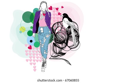woman and bird