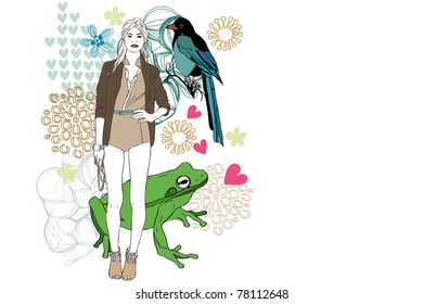 woman and bird
