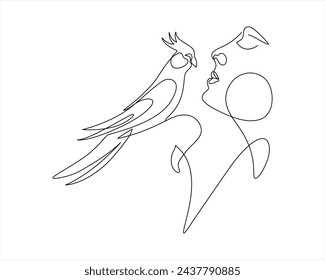 Mujer con el pájaro en una línea de arte dibujo abstracto cara femenina con el pájaro una línea de dibujo ilustración vectorial