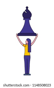 woman with bishop chess piece isolated icon