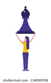 woman with bishop chess piece isolated icon