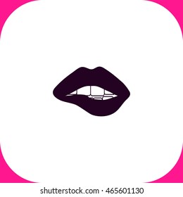 Woman biting her lips vector icon on white background.