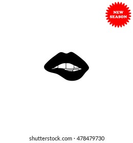Woman biting her lips vector icon isolated on white background.
