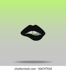 Woman biting her lips vector icon