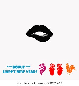 Woman biting her lips vector icon