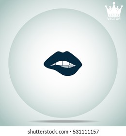Woman biting her lips  vector illustration.