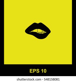 Woman biting her lips vector black icon. Isolated illustration. Business picture.
