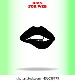 Woman biting her lips web icon. Black illustration on white background