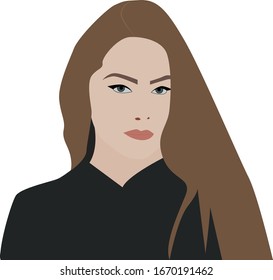 Woman with black blouse, illustration, vector on white background.