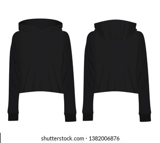Woman black crop hoodie. vector illustration
