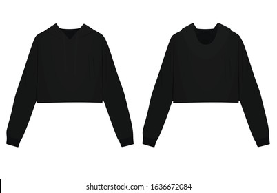 Woman Black Crop Hoodie. Vector Illustration