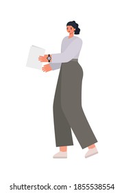 woman with black hair, ponytale and one paper vector illustration design