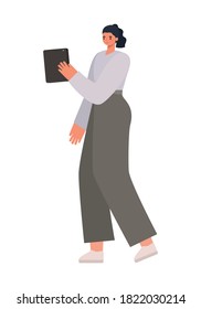 woman with black hair and tablet working design of Work from home theme Vector illustration