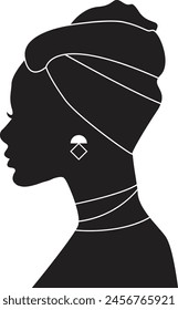 Woman Black History Month. Head Woman Side View Silhouette. Vector Illustration