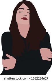 Woman in black, illustration, vector on white background.