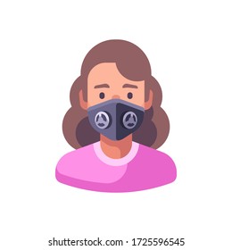 Woman in black N99 face mask. Virus protection flat illustration