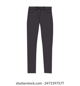 Woman black pants.  Casual trousers design template. Front view. Technical sketch of pants. Vector flat illustration isolate on white , basic wardrobe.