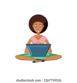 woman black sitting with laptop computer