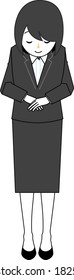 Woman in black suit bowing
