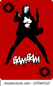 woman in black suits with a weapon, vector, illustration