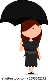 Woman with black umbrella, illustration, vector on white background