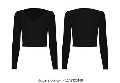 Woman black v neck top t shirt. vector illustration