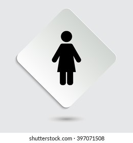 Woman - black vector icon  on a paper button