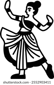 A woman in a black and white skirt is dancing