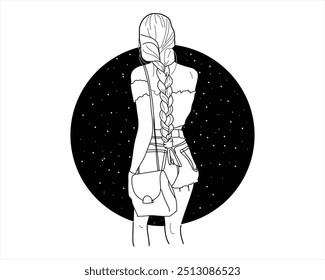 woman black and white vector art fashion style silhouette of back position on background