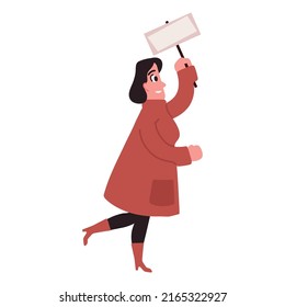 woman with blank placard icon isolated