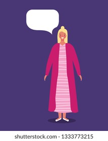 Woman with blank speech bubble cartoon vector digital image illustration