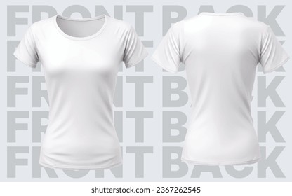 Woman Blank T-shirt Mockup, Clean White Unisex Fashion Shirt, Women Grey Tshirt Outfit Template, Realistic Font Back 3D Clothes, Female Cloth on Text Background