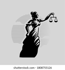 Woman with a blindfold. Themis with scales in outstretched hand. Justice.