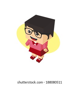 woman block isometric avatar cartoon character
