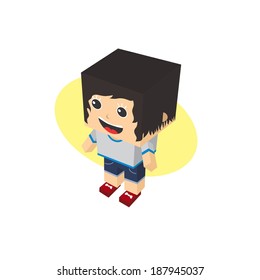 woman block isometric cartoon character
