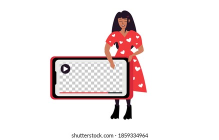 Woman Blogger With Smartphone Mockup Vector Illustration